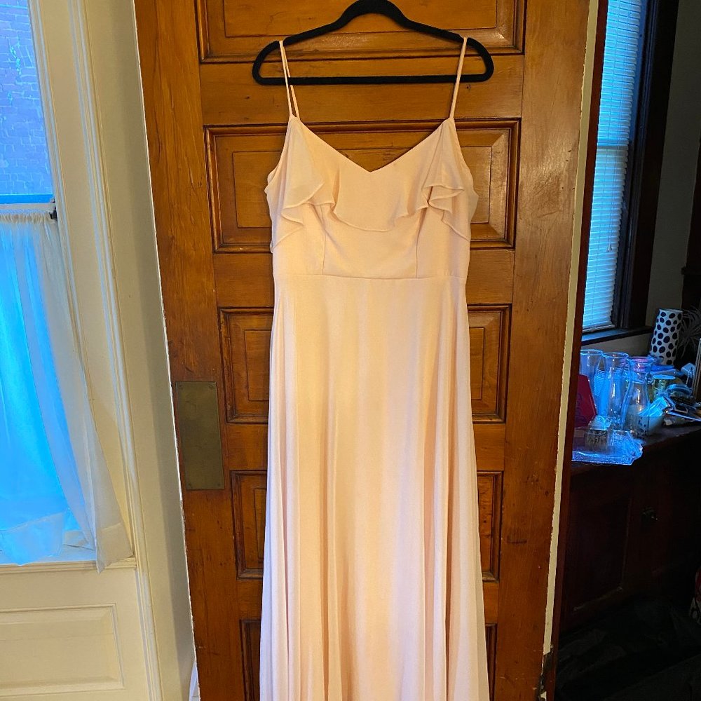 Levkoff Ruffle Shoulder Chiffon Gown - Bridesmaid